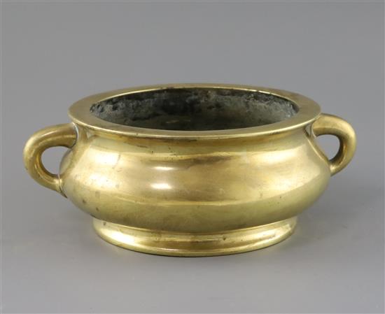 A good Chinese polished bronze censer, gui, 17th/18th century, W. 24cm
